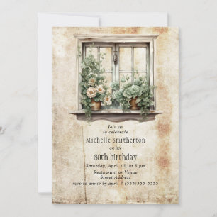 Window Garden Succulents Rustic 80th Birthday Invitation