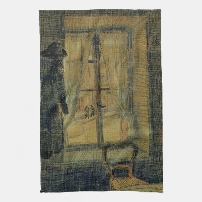 Window in Bataille Restaurant by Vincent van Gogh Tea Towel (Vertical)