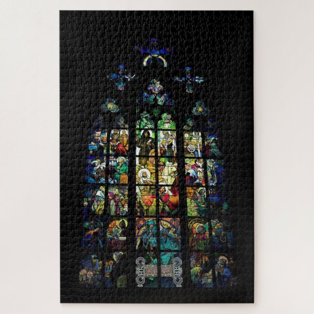 Window in St. Vitus Cathedral by Alphonse Mucha Jigsaw Puzzle (Vertical)