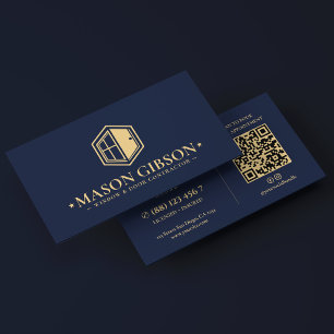 Window Installer Door Contractor Logo Dark Navy Business Card
