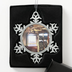Window of Poverty Snowflake Pewter Christmas Ornament