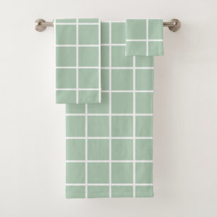 Window Pane Grid, White on Sage Green Bath Towel Set