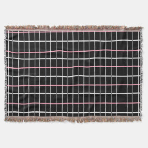 Window Pane Print in Black and White with Pink Throw Blanket