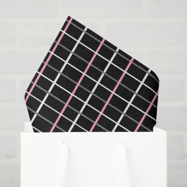 Window Pane Print in Black and White with Pink Tissue Paper (Gift Bag)