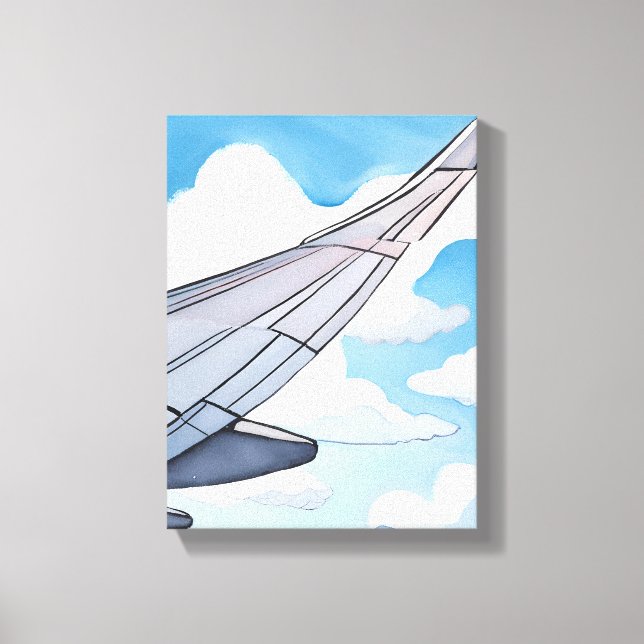 Window Seat | Aeroplane Wing Sky Watercolor Travel Canvas Print (Front)