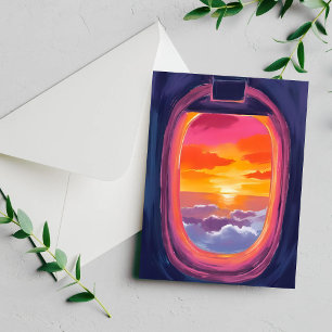 Window Seat Sunset Aeroplane Travel Painting Card