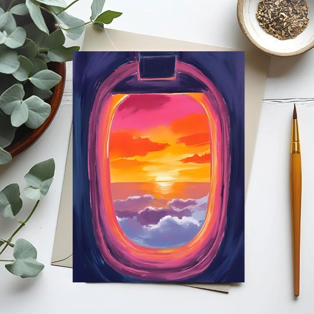 Window Seat Sunset Aeroplane Travel Painting Postcard (Creator Uploaded)