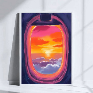 Window Seat Sunset Aeroplane Travel Painting Poster