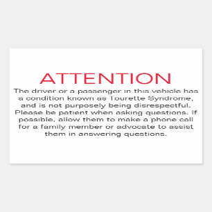 Window sticker to advise police of Tourette's