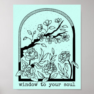 Window to Your Soul Floral Arch Line Art Poster
