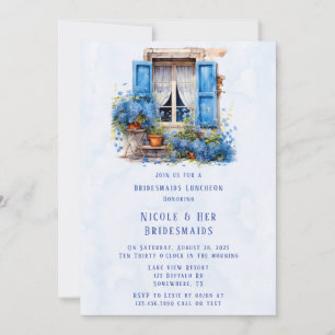 Window View Blue Floral Bridesmaids Luncheon Invitation