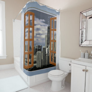 Window View Chicago Skyline Shower Curtain