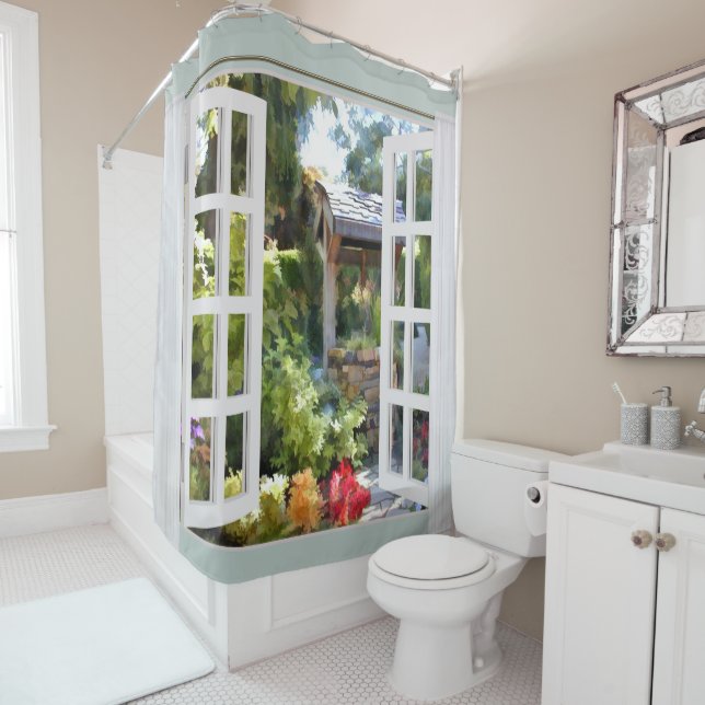 Window View Garden Wishing Well Shower Curtain (In Situ)