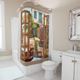 Window View Mediterranean Outdoor Cafe Shower Curtain
