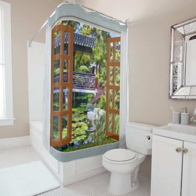 Window View of Chinese Garden Shower Curtain (In Situ)