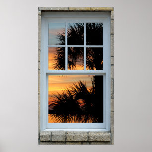 Window view Sunrise Palm tree Print