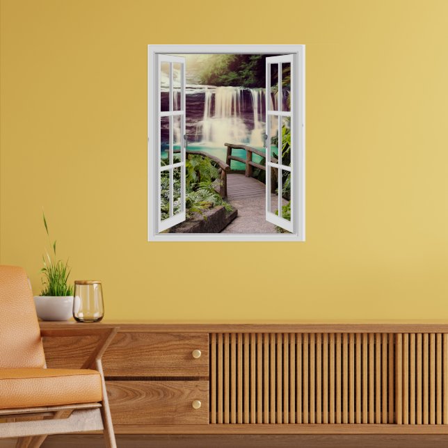  Window View Waterfall Water Garden Poster (Living Room 2)