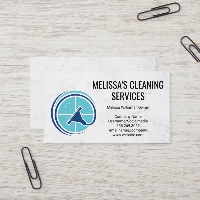 Window Washer and Cleaning Logo Business Card (Front/Back In Situ)