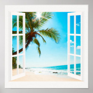 Window with Beach and Ocean Custom Sizes! Poster