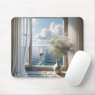 Window With Sailboat Ocean View Mouse Mat