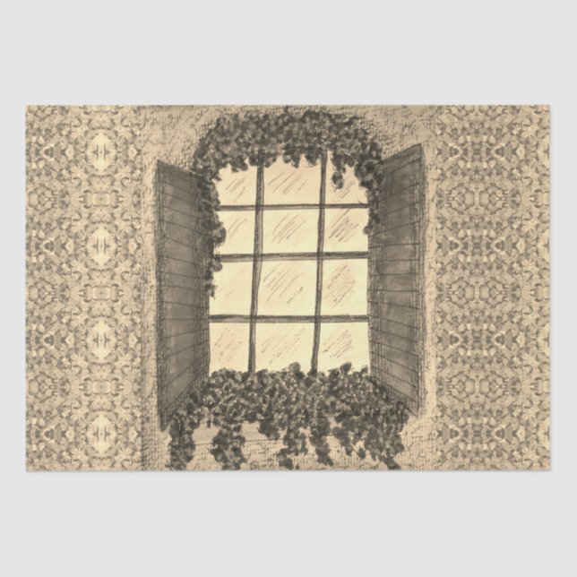 Window with Shutters SEPIA Tissue Paper (Front)