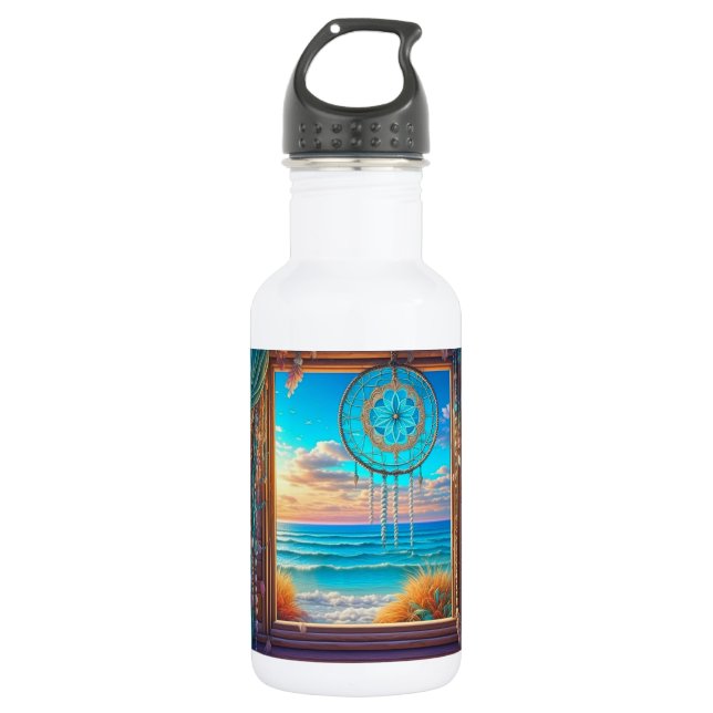 Window with Suncatcher Overlooking the Ocean 532 Ml Water Bottle (Front)