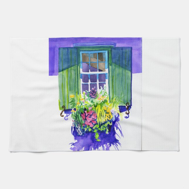 Windowbox watercolor tea towel (Horizontal)