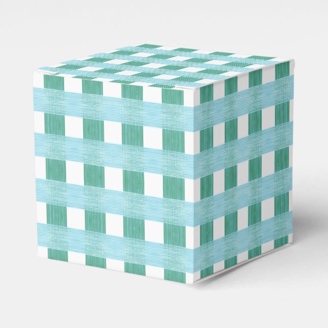 Windowpane Weave Gingham in Green and Aqua Favour Box (Front Side)