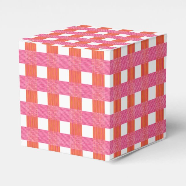 Windowpane Weave Gingham in Pink and Orange Favour Box (Front Side)