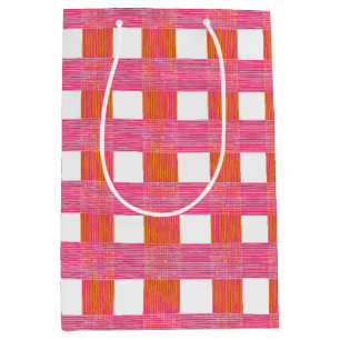 Windowpane Weave Gingham in Pink and Orange Medium Gift Bag
