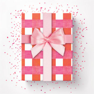 Windowpane Weave Gingham in Pink and Orange Wrapping Paper
