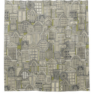 windows green shower curtain