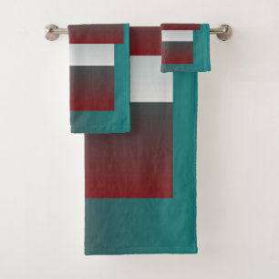 Windows in teal burgundy white bath towel set
