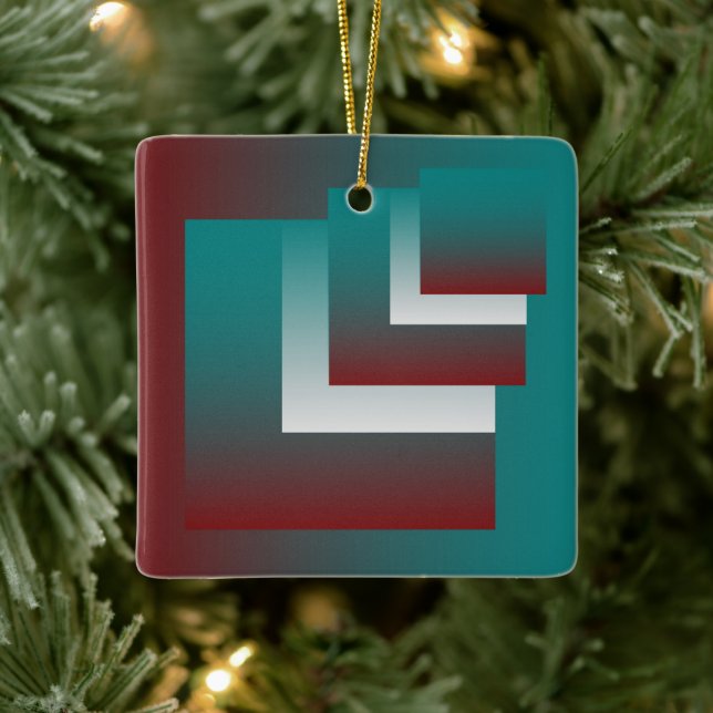 Windows in teal burgundy white ceramic ornament (Tree)