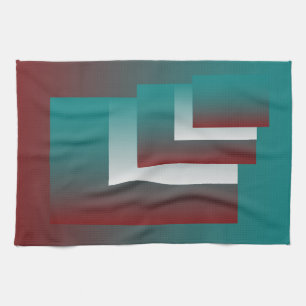 Windows in teal burgundy white tea towel