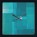 'Windows' Teal Abstract Art Square Wall Clock<br><div class="desc">The image used to create this product is an original abstract art painting by T30 Gallery.</div>