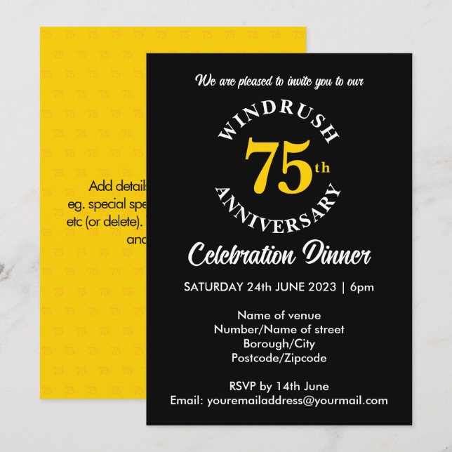 Windrush 75th Anniversary  Invitation (Front/Back)