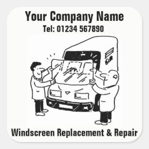 Windscreen Replacement & Repair Cartoon Square Sticker