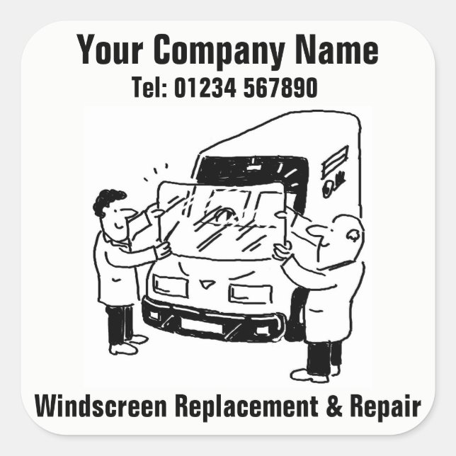 Windscreen Replacement & Repair Cartoon Square Sticker (Front)