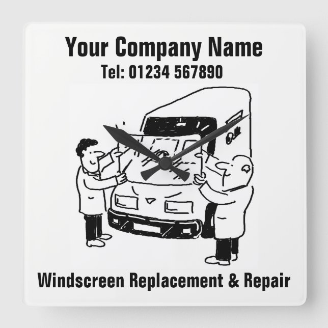Windscreen Replacement & Repair Cartoon Square Wall Clock (Front)