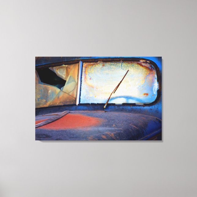 Windshield of an old rusty truck canvas print (Front)