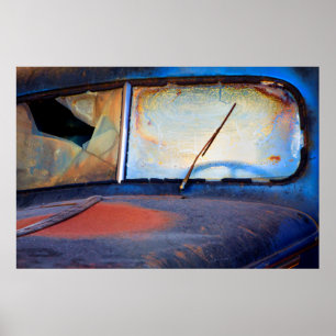 Windshield of an old rusty truck poster