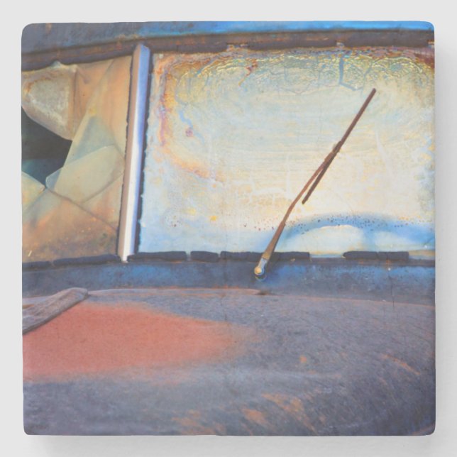 Windshield of an old rusty truck stone coaster (Front)