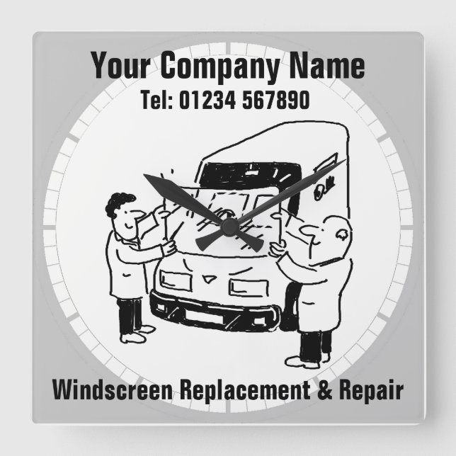 Windshield Repairs & Windscreen Replacement Square Wall Clock (Front)