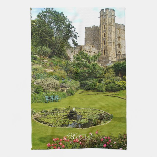Windsor Castle - Edward III Tower and Moat Garden Tea Towel (Vertical)