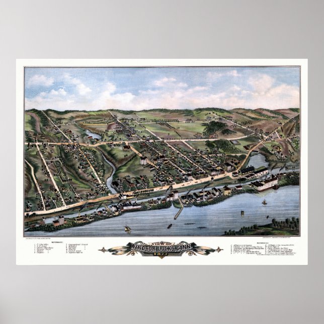Windsor Locks, CT Panoramic Map - 1877 Poster (Front)
