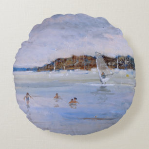 Windsurfer and Bathers Round Cushion