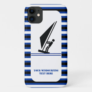 Windsurfer on board black blue stripes windsurfing iPhone 11 case