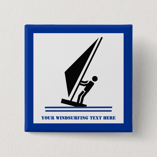Windsurfer on board black, blue windsurfing 15 cm square badge (Front)