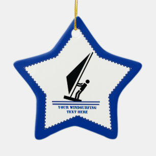 Windsurfer on board black, blue windsurfing custom ceramic tree decoration